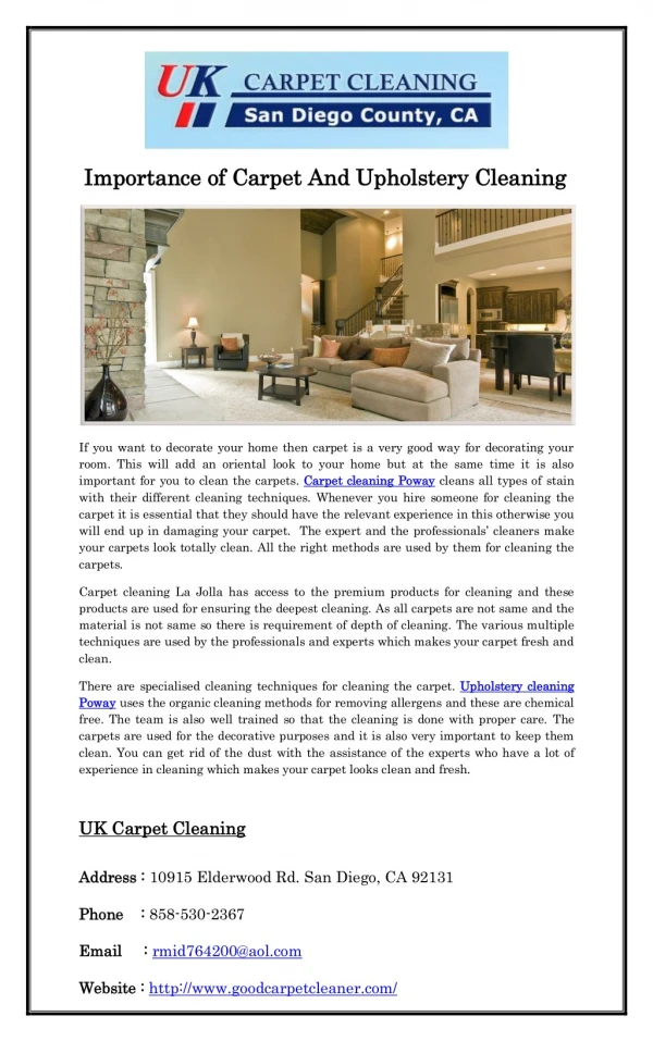 Importance of Carpet And Upholstery Cleaning