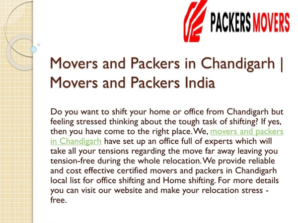 Movers and packers in Chandigarh | Movers and Packers India