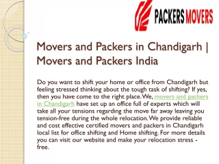 Movers and packers in Chandigarh | Movers and Packers India