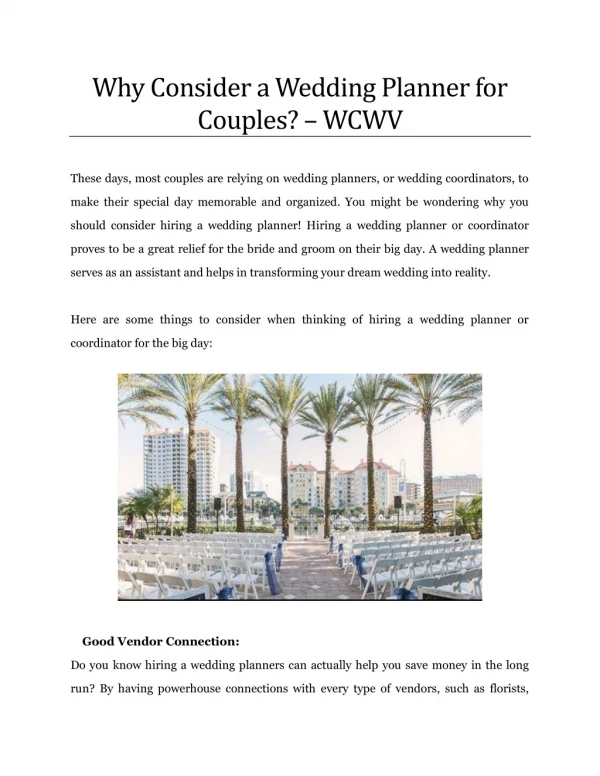 Why Consider a Wedding Planner for Couples? - WCWV