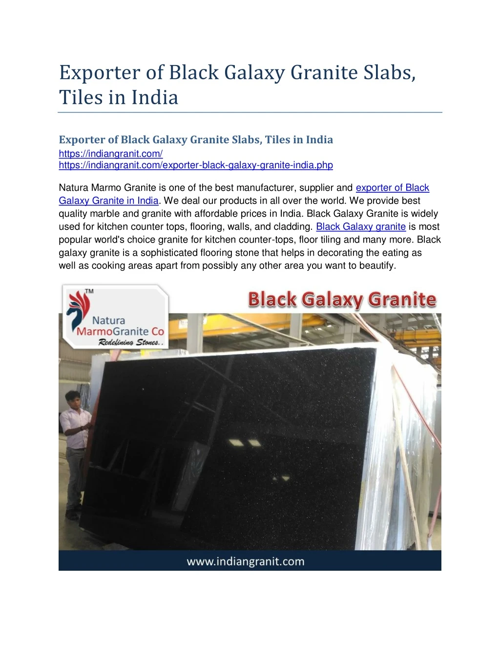 exporter of black galaxy granite slabs tiles