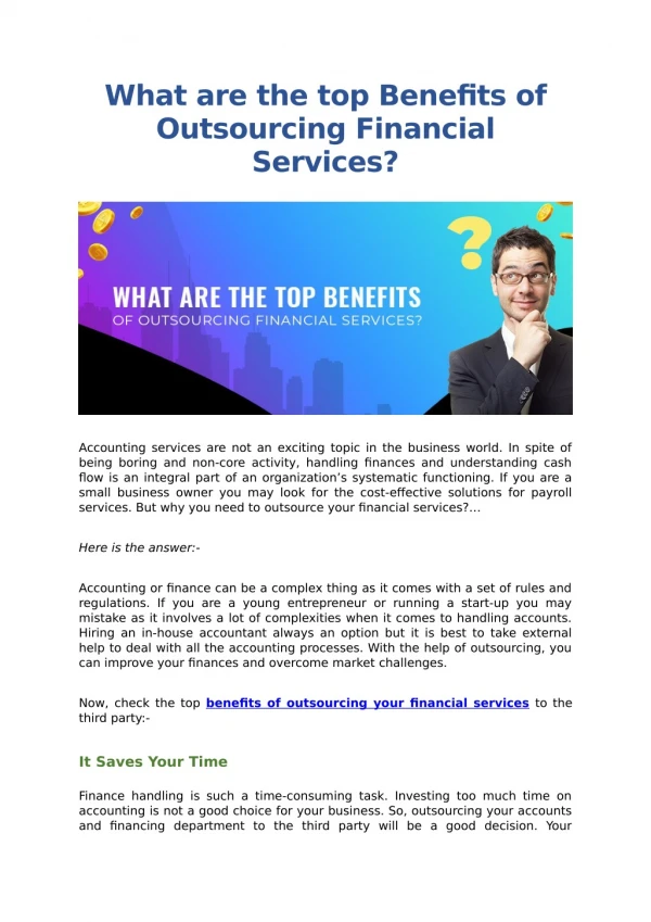 What are the top Benefits of Outsourcing Financial Services?