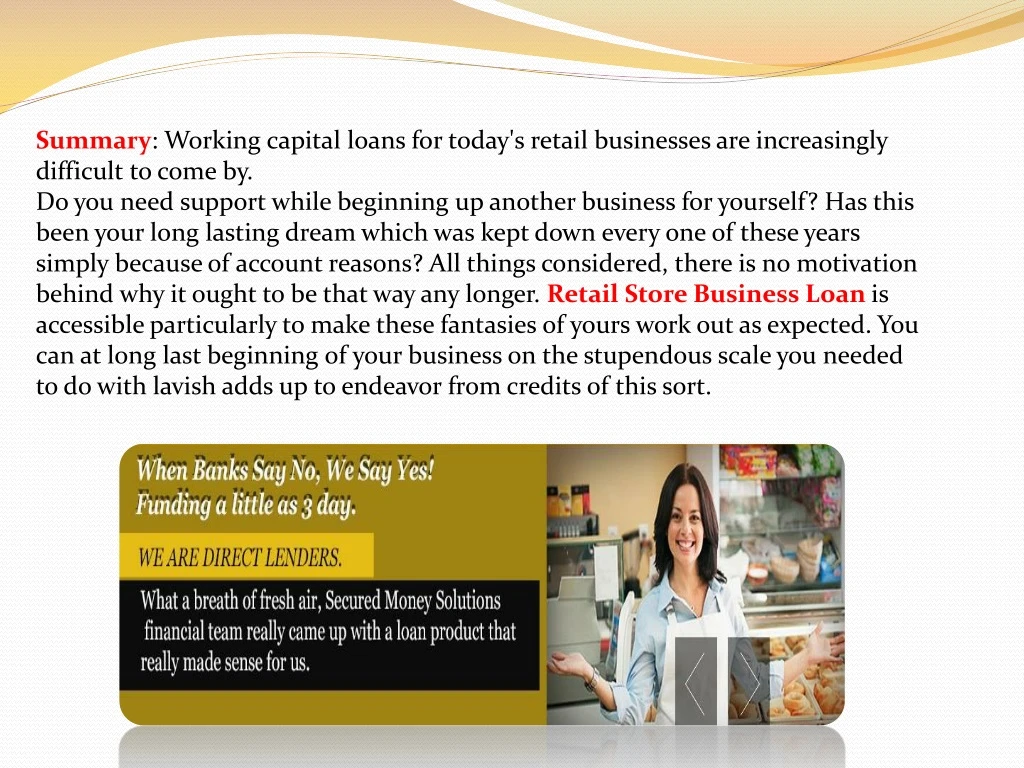 summary working capital loans for today s retail