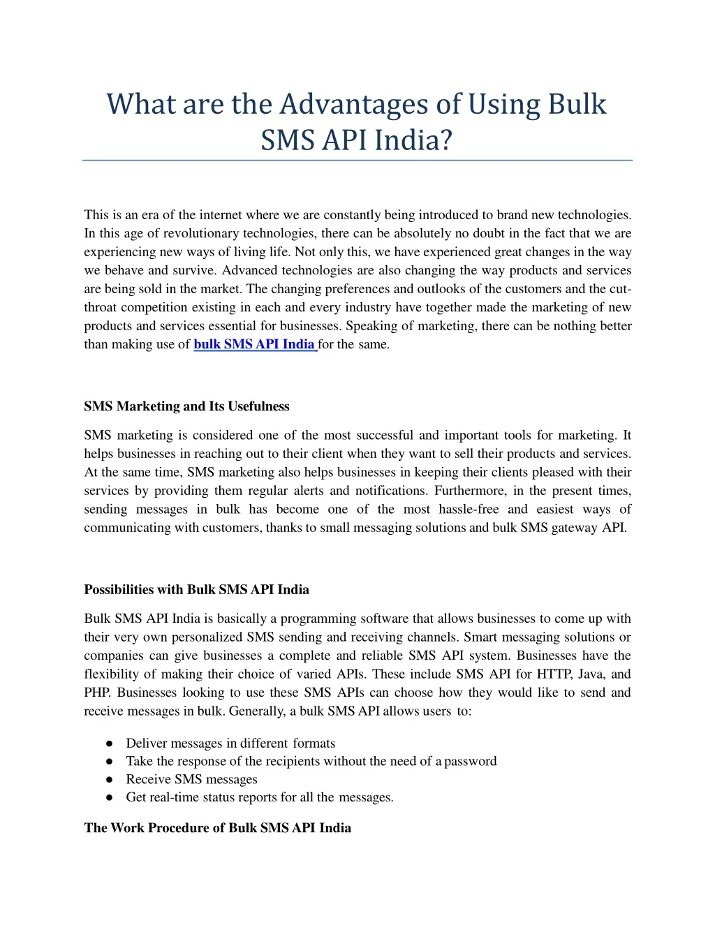 what are the advantages of using bulk sms api india