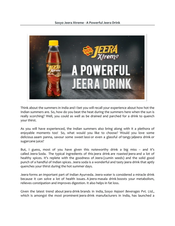 Sosyo Jeera Xtreme – A Powerful Jeera Drink