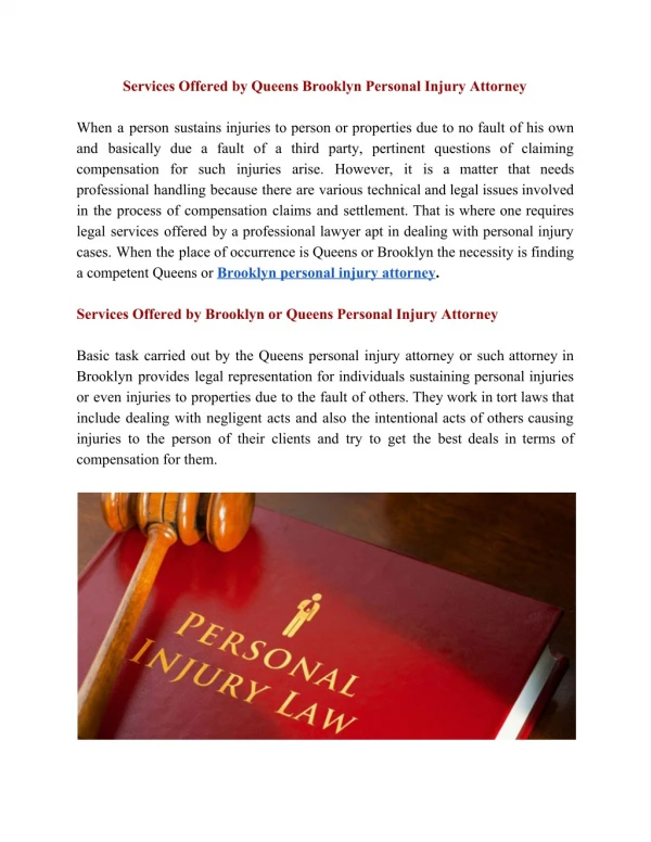 Services Offered by Queens Brooklyn Personal Injury Attorney