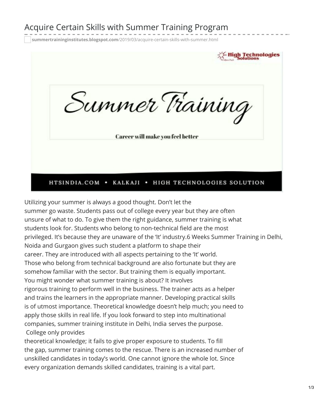 acquire certain skills with summer training