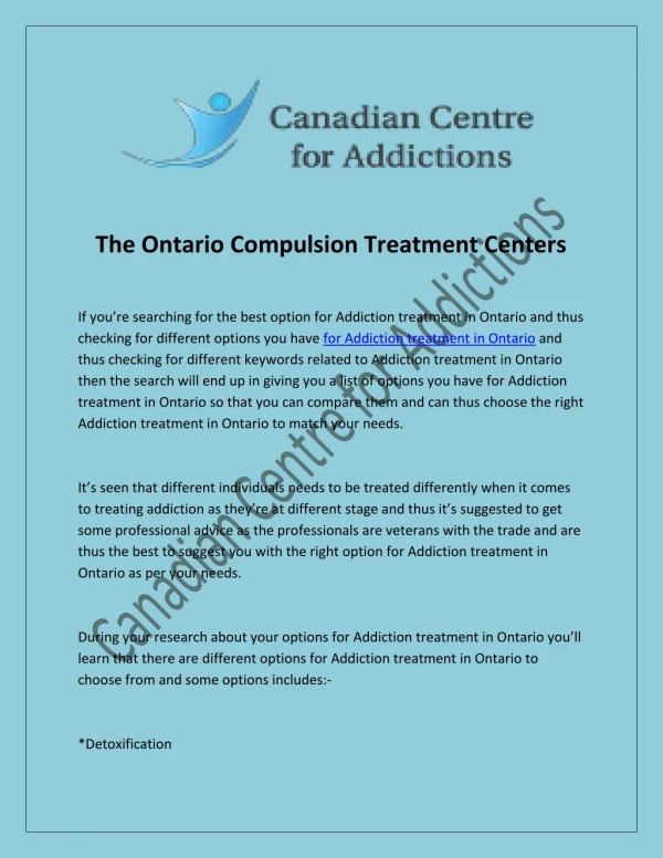 The Ontario Compulsion Treatment Centers