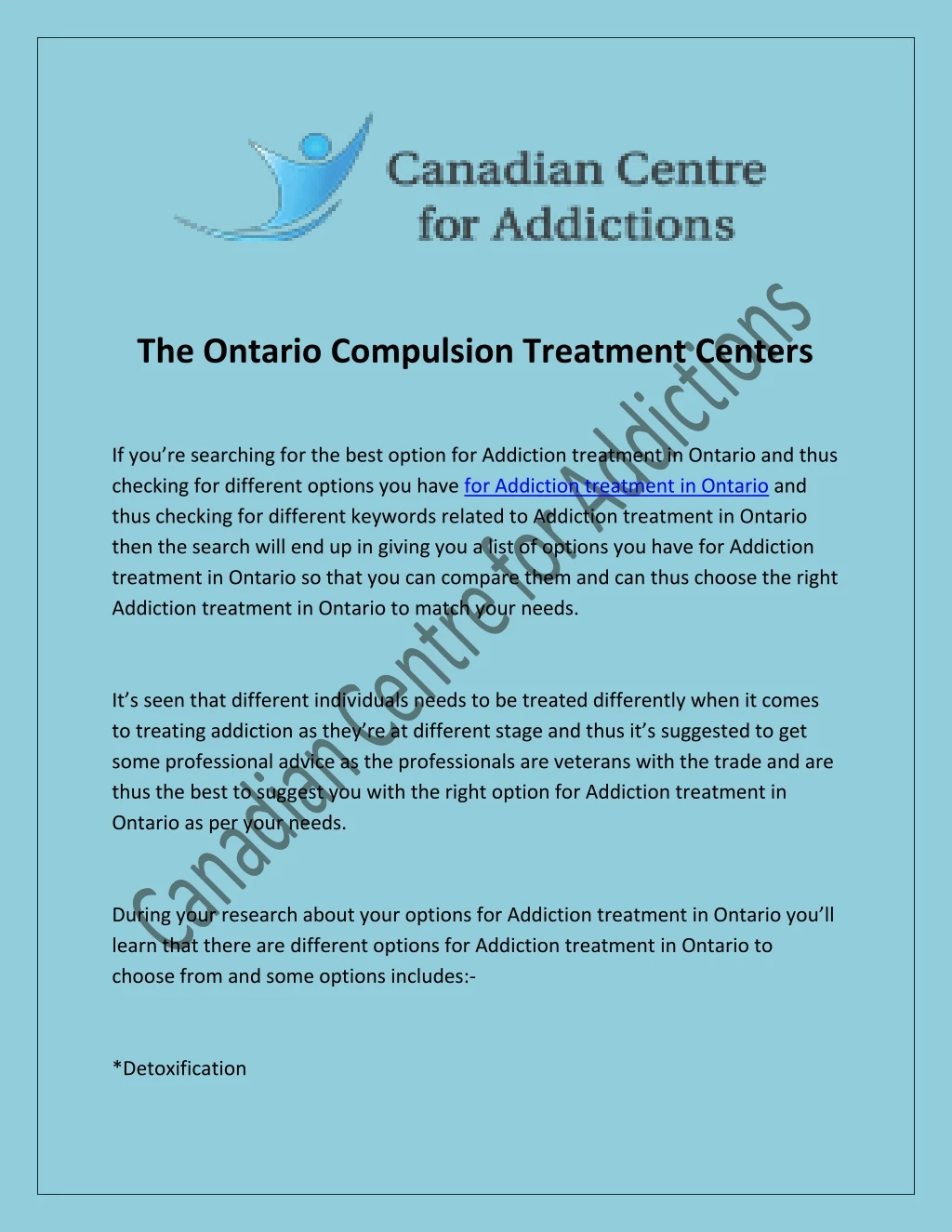 the ontario compulsion treatment centers