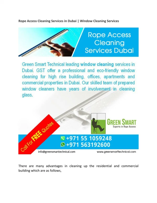 Rope Access Cleaning Services in Dubai | Window Cleaning Services