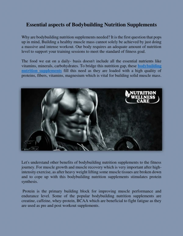 Essential aspects of Bodybuilding Nutrition Supplements