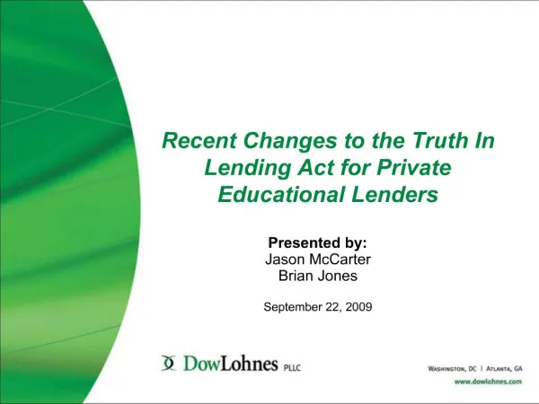 Recent Changes to the Truth In Lending Act for Private Educational Lenders