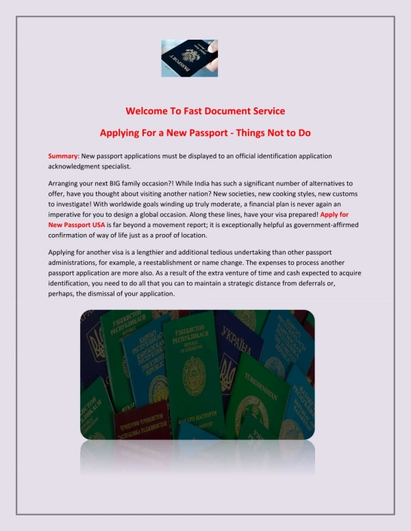 Applying For a New Passport - Things Not to Do