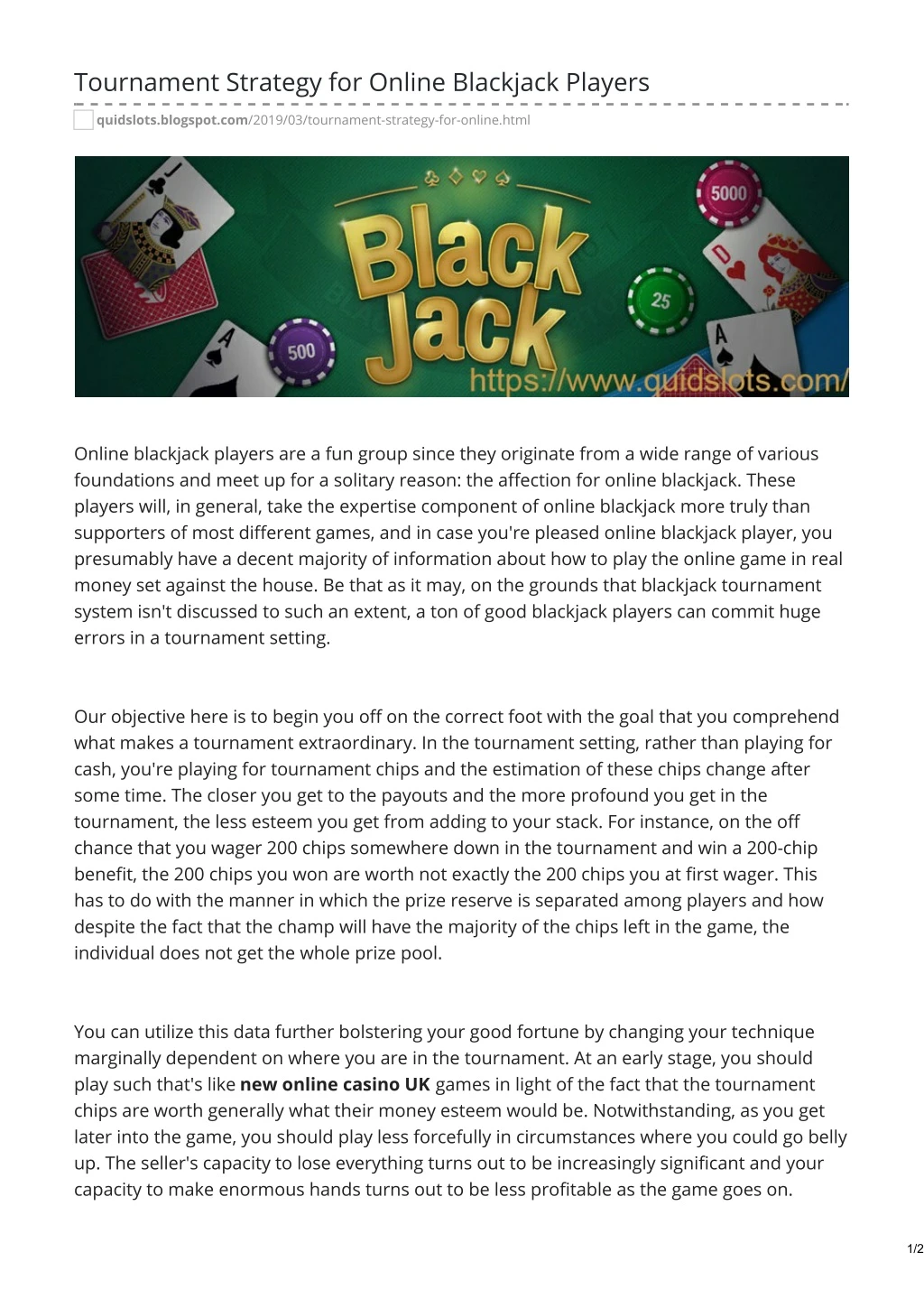 tournament strategy for online blackjack players