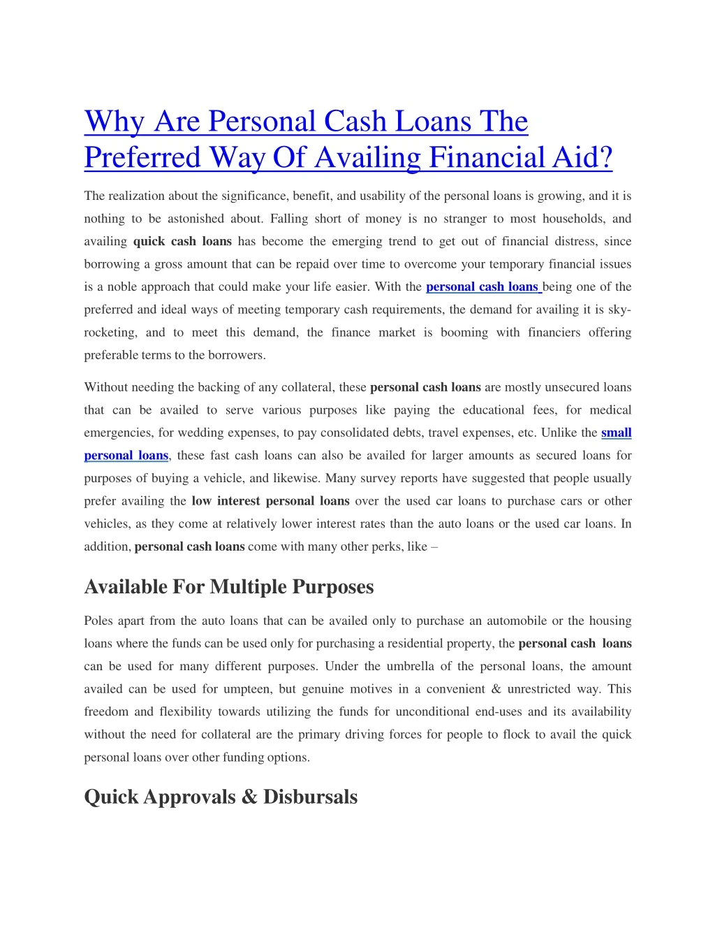 why are personal cash loans the preferred way of availing financial aid