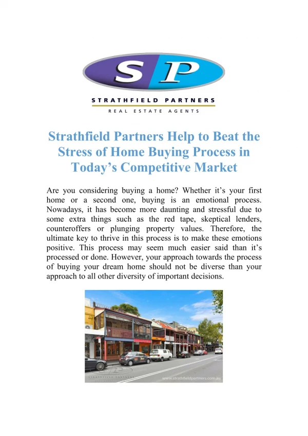 Strathfield Partners Helps to Beat the Stress of Home Buying Process in Today’s Competitive Market