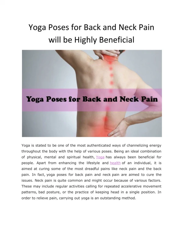 Yoga Poses for Back and Neck Pain will be Highly Beneficial - Health & Fitness Magazine