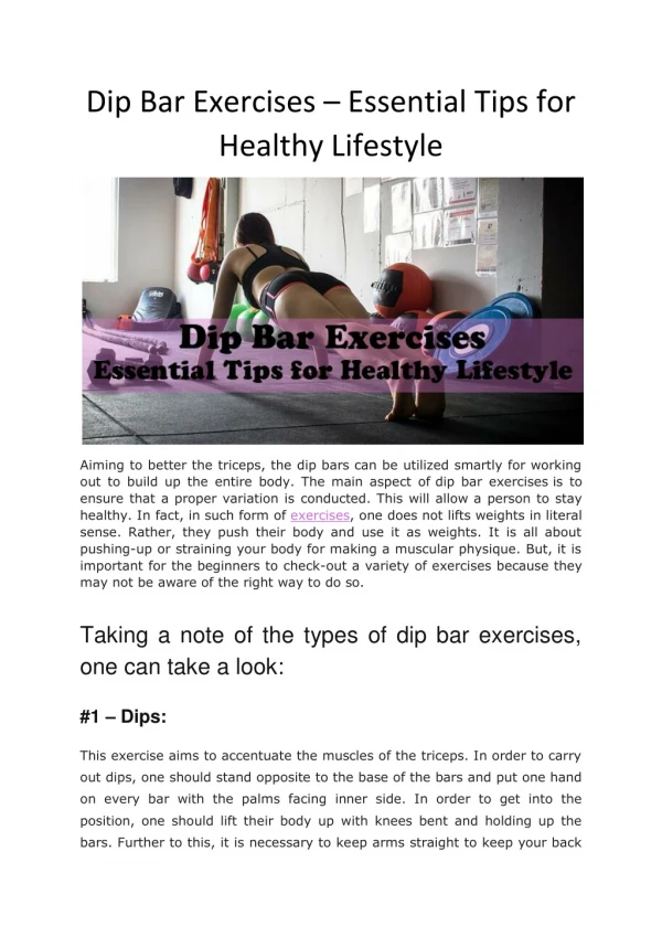 Dip Bar Exercises - Essential Tips for Healthy Lifestyle - Health & Fitness Magazine