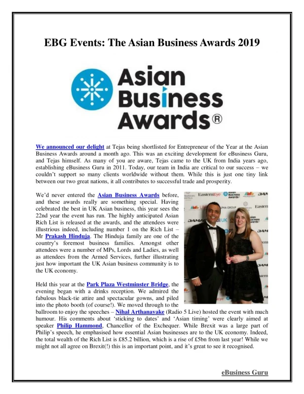 EBG Events: The Asian Business Awards 2019 | eBusiness Guru