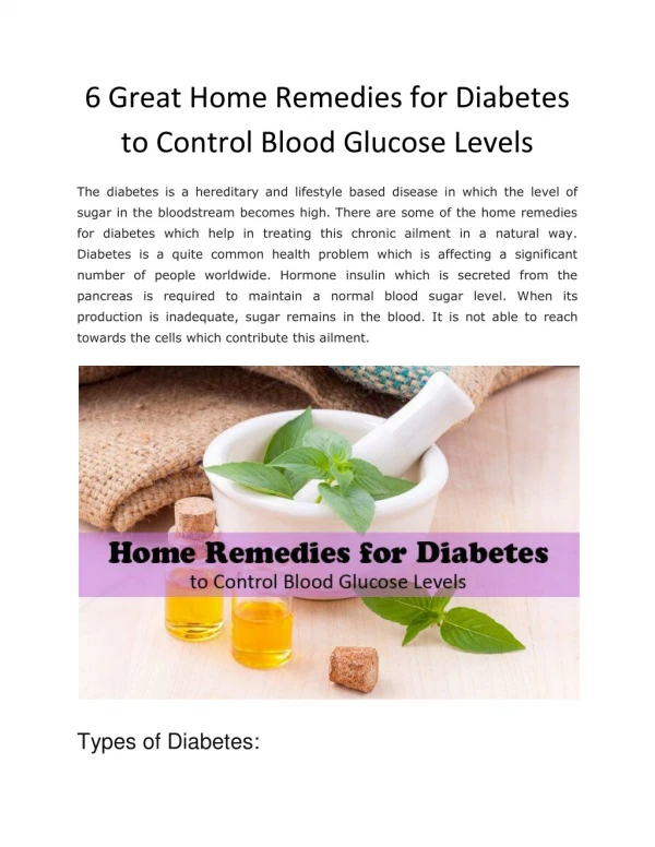 6 Great Home Remedies for Diabetes to Control Blood Glucose Levels - Health & Fitness Magazine