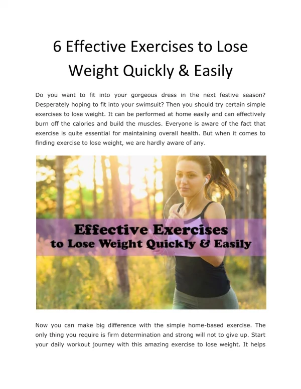 6 Effective Exercises to Lose Weight Quickly & Easily - Health & Fitness Magazine