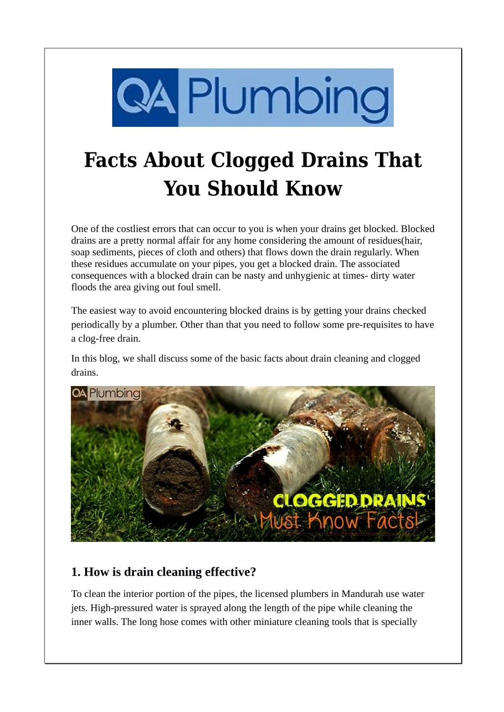 facts about clogged drains that you should know
