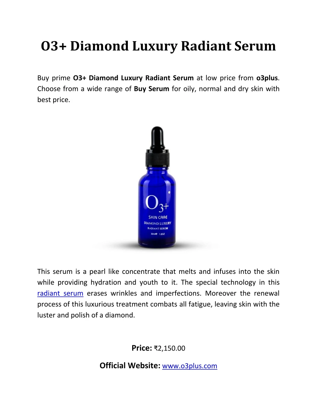 o3 diamond luxury radiant serum