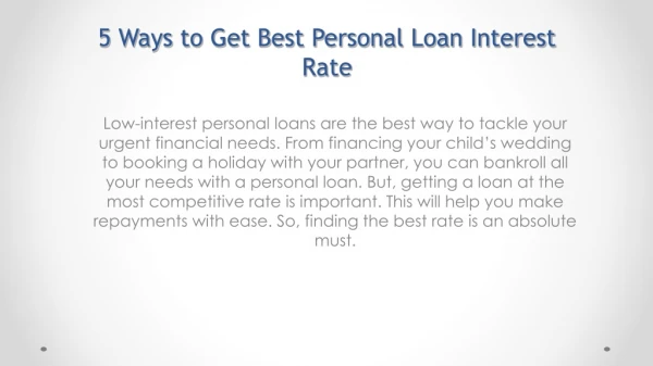 5 Ways to Get Best Personal Loan Interest Rate
