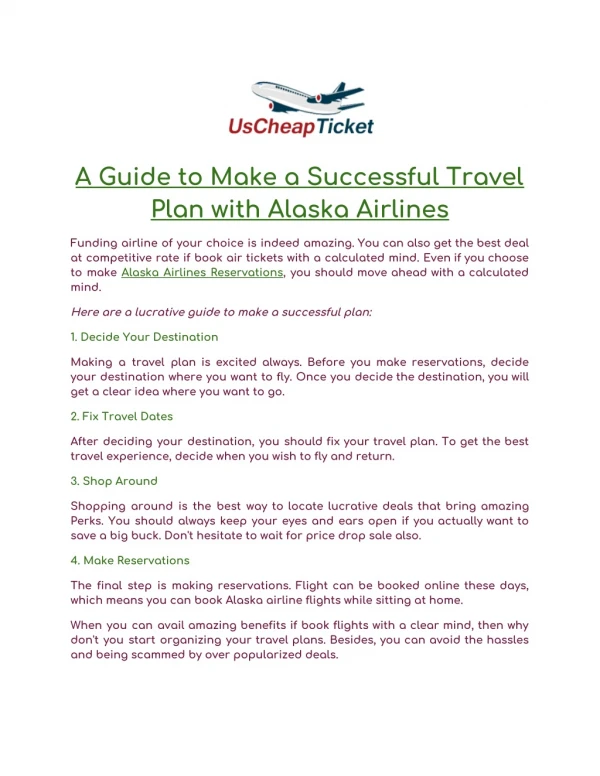 A Guide to Make a Successful Travel Plan with Alaska Airlines