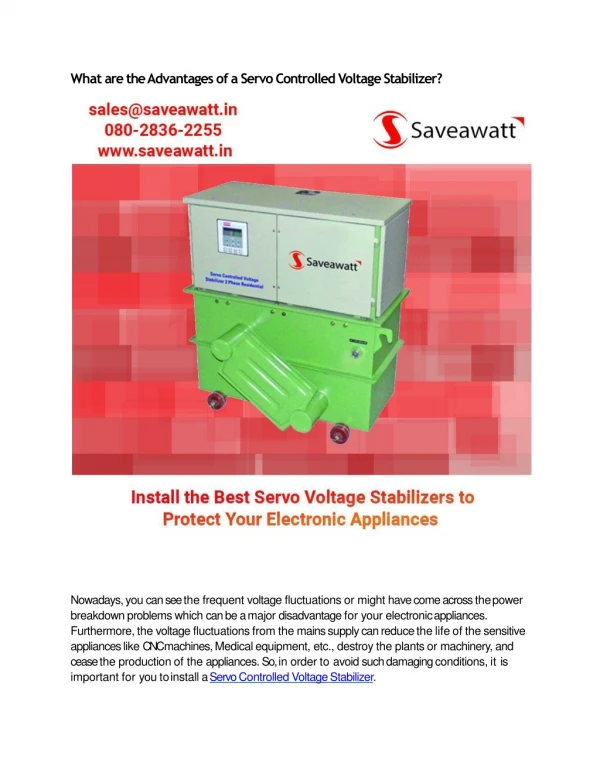What are the Advantages of a Servo Controlled Voltage Stabilizer?