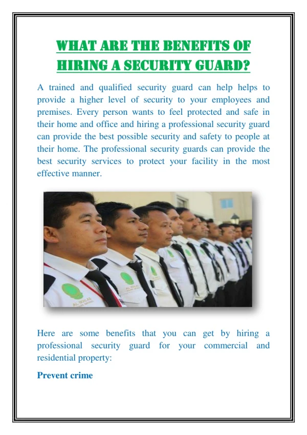 What are the benefits of hiring a security guard?