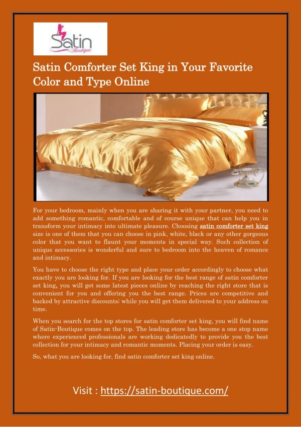 Satin Comforter Set King in Your Favorite Color and Type Online