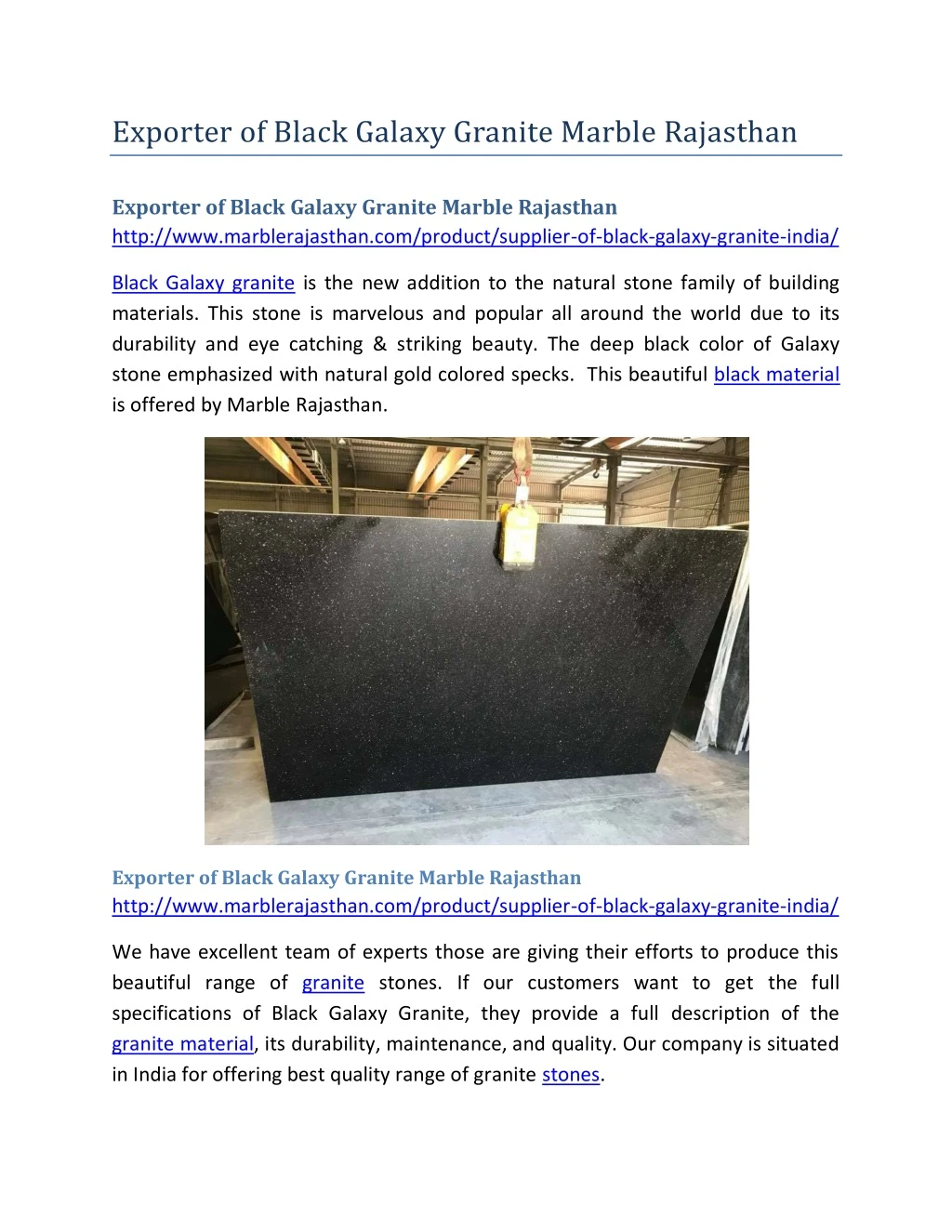 exporter of black galaxy granite marble rajasthan