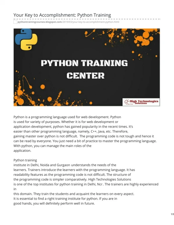Python Training Internship in Delhi, India