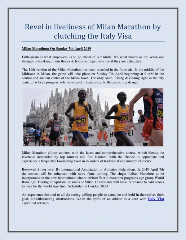 Milan Marathon by clutching the Italy Visa