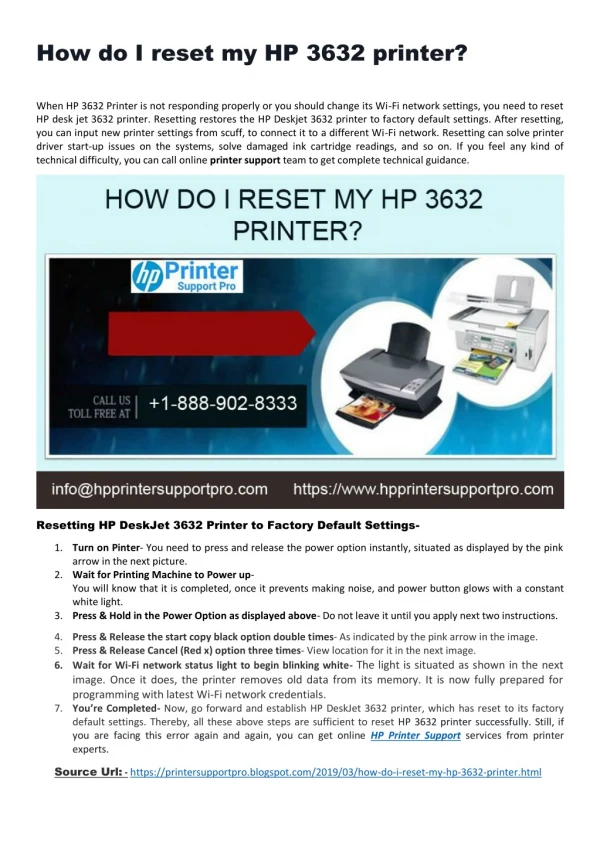 How do I reset my HP 3632 printer?