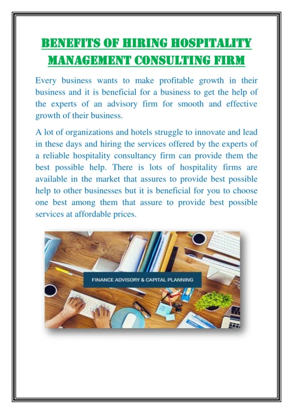 Benefits of hiring hospitality management consulting firm
