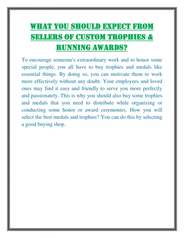What you should expect from sellers of custom trophies & running awards?