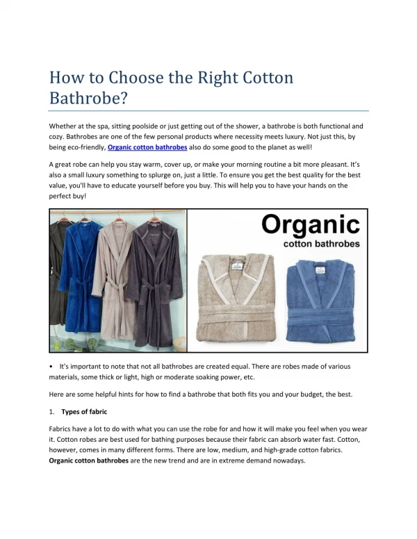 How to Choose the Right Cotton Bathrobe?