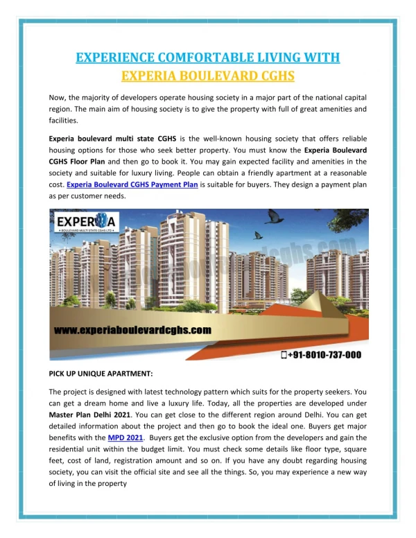Experience Comfortable Living with Experia Boulevard CGHS