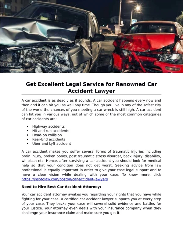 Get Excellent Legal Service for Renowned Car Accident Lawyer