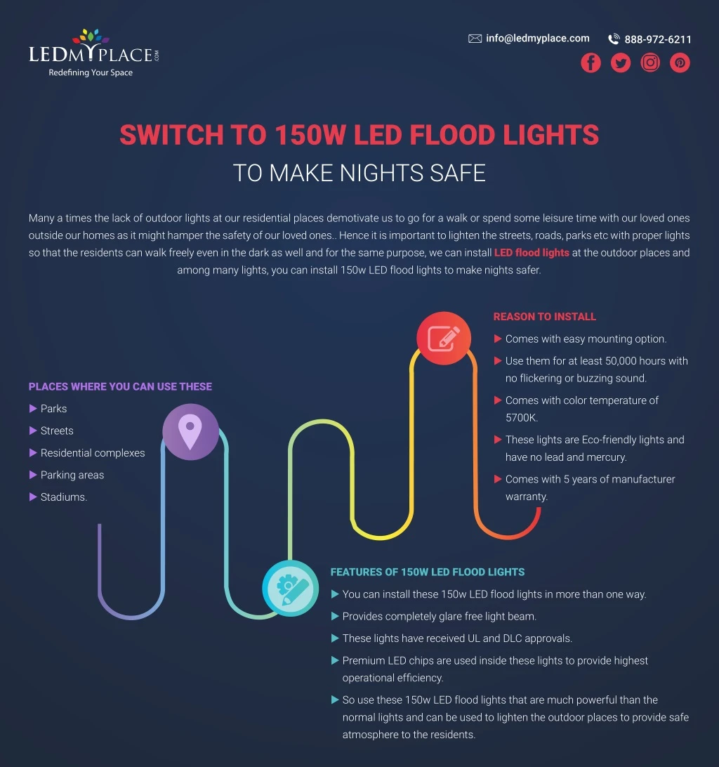 switch to 150w led flood lights to make nights
