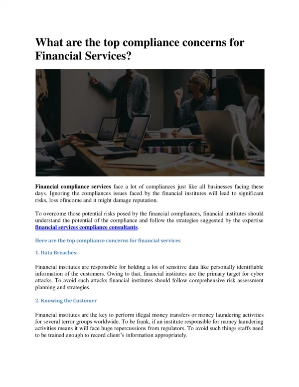 What are the top compliance concerns for Financial Services?