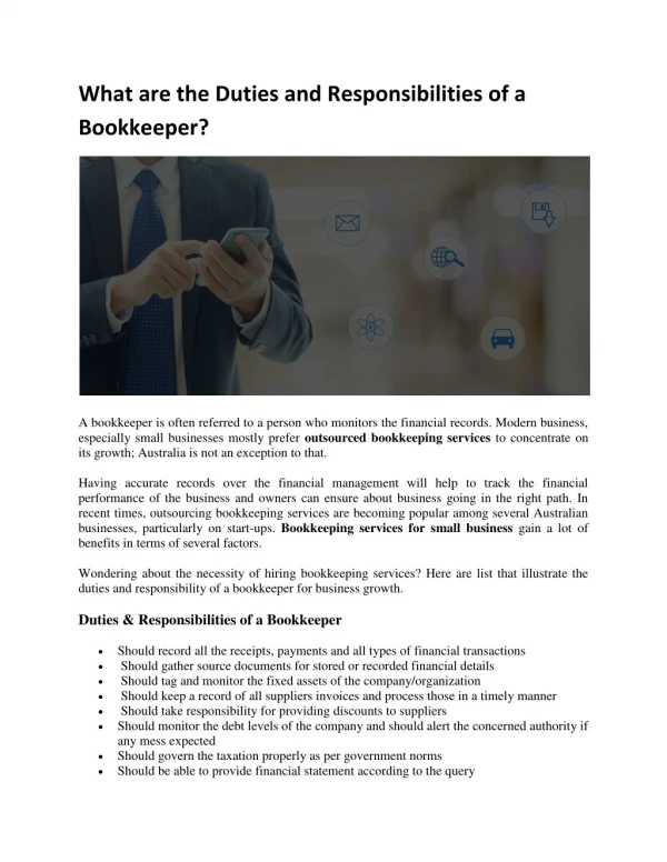 What are the Duties and Responsibilities of a Bookkeeper?