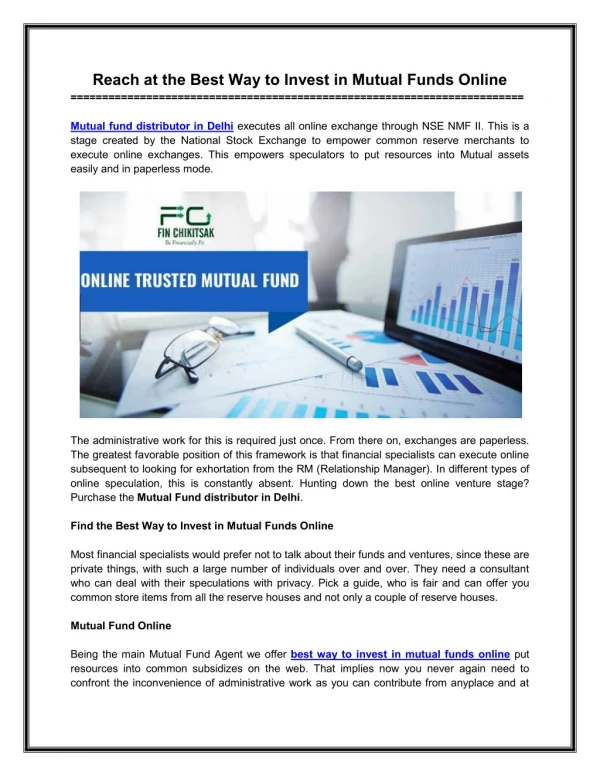Reach at the Best Way to Invest in Mutual Funds Online