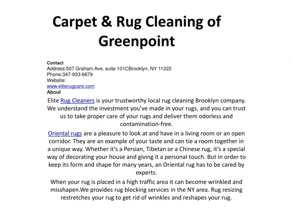Carpet & Rug Cleaning of Greenpoint
