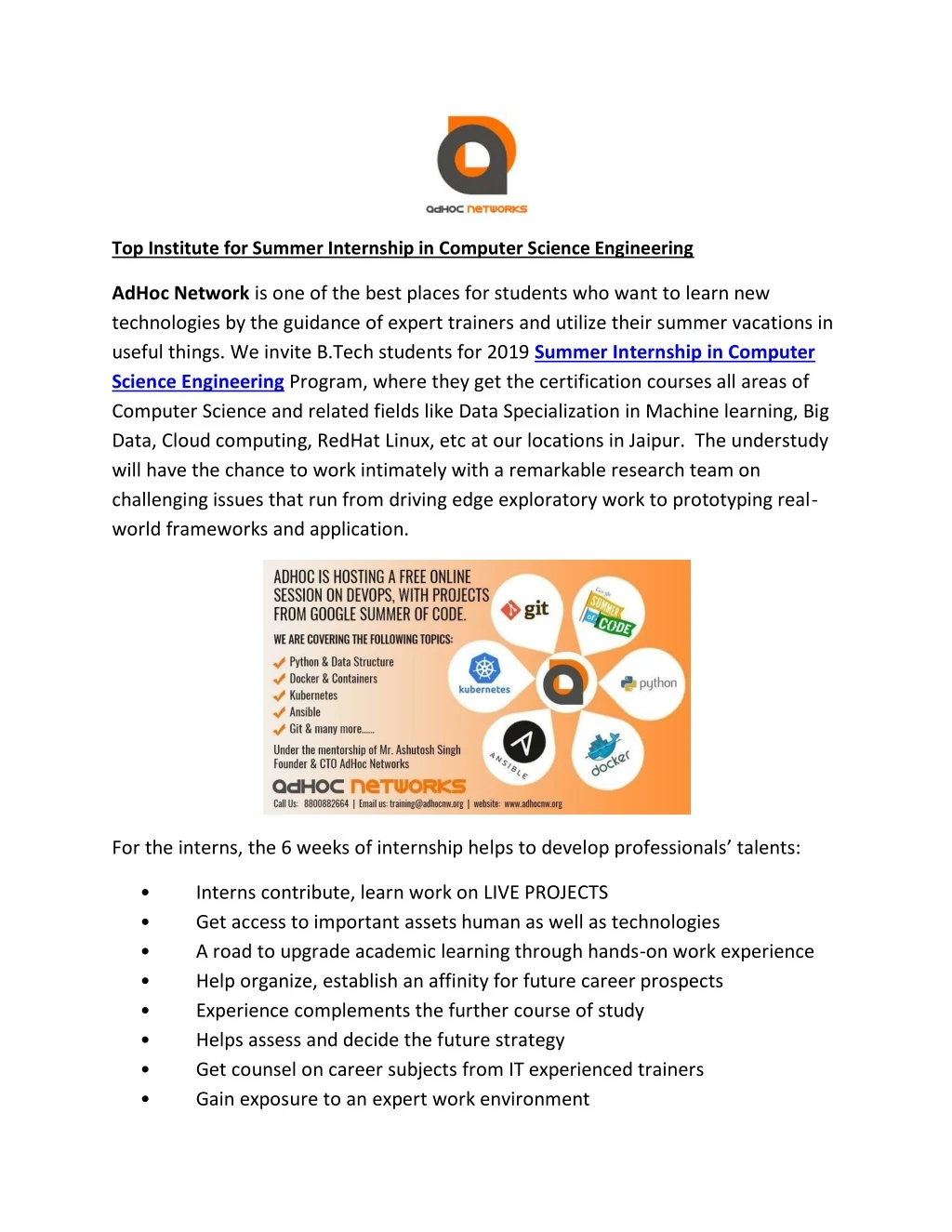 PPT Top Institute for Summer Internship in Computer Science