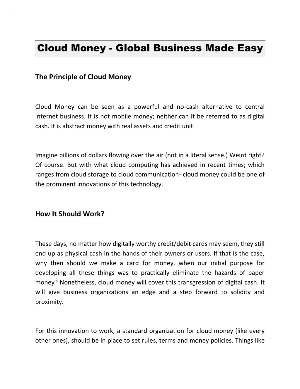 cloud money global business made easy