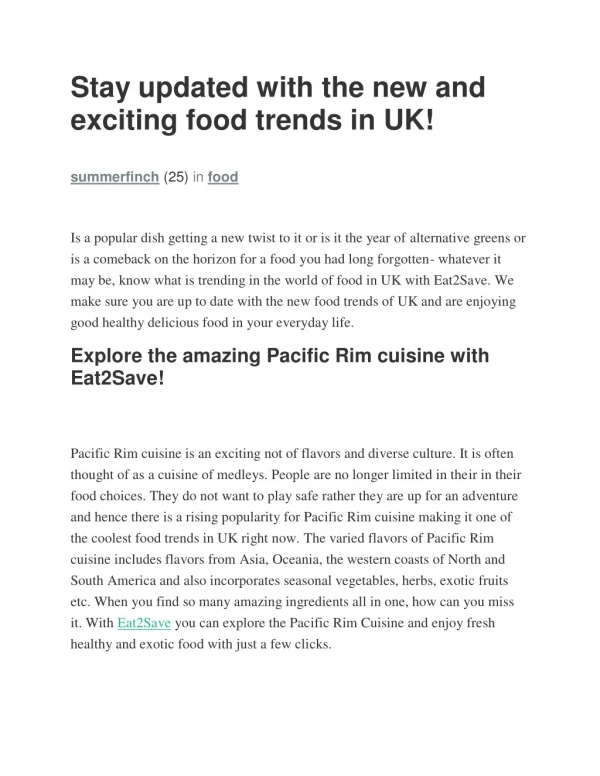 Stay updated with the new and exciting food trends in UK