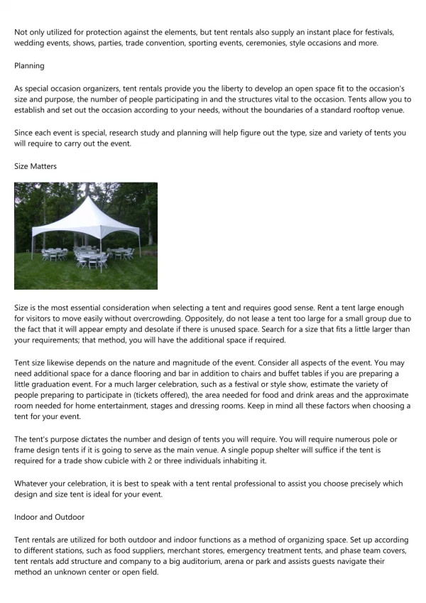 Tent Rentals Offer Excellent Shelter For Your Guests!